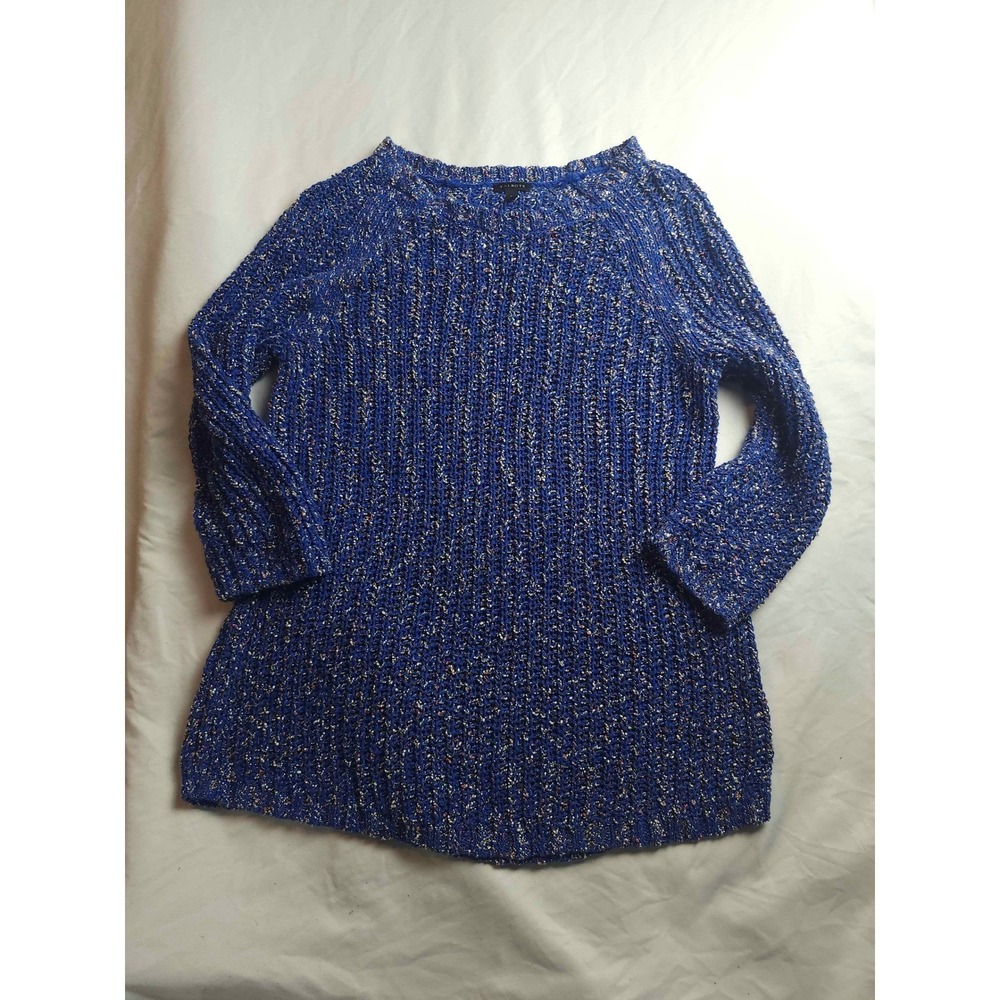 Talbots Blue Marl Chunky Knit Sweater Womens Large Boat Neck 3/4 Sleeve Pullover